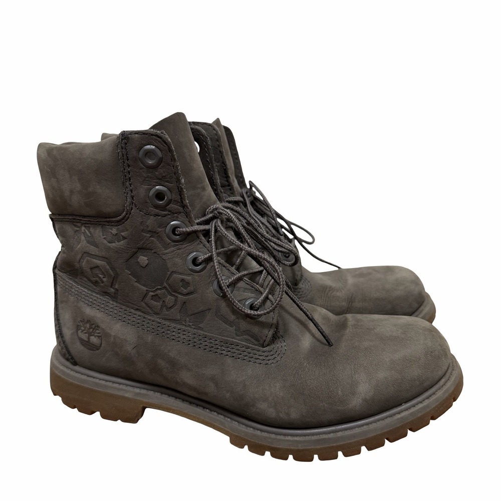 Timberland 6" Premium Leather‎ Nubuck Lace Up Boots Womens US 8 Icon Grey A1K3P